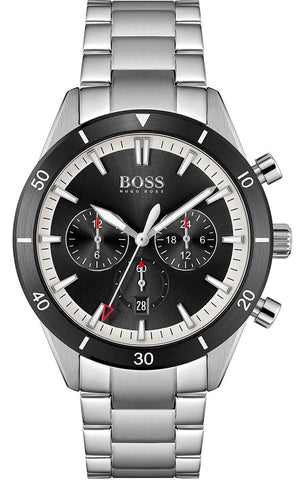 Hugo Boss Santiago Black Dial Silver Steel Strap Watch for Men - 1513862