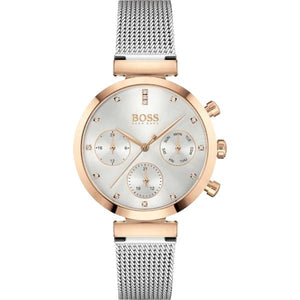 Hugo Boss Flawless Chronograph Silver Dial Silver Mesh Bracelet Watch for Women -1502551