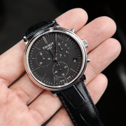 Tissot Carson Premium Chronograph Black Dial Black Leather Strap Watch For Men - T122.417.16.051.00