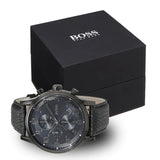 Hugo Boss Blackout Chronograph Black Dial Black Leather Strap Watch For Men - HB1512567