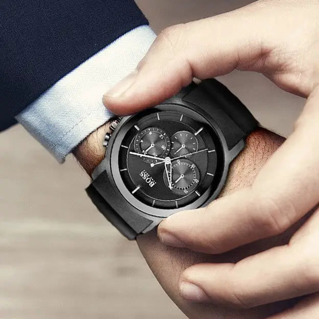 Hugo Boss Modern Black Dial Black Rubber Strap Watch for Men