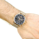 Hugo Boss Companion Chronograph Black Dial Rose Gold Steel Strap Watch For Men - 1513548