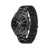 Hugo Boss Skymaster Chronograph Black Dial Black Steel Strap Watch for Men - 1513785