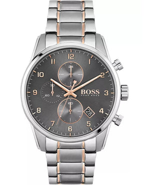 Hugo Boss Skymaster Chronograph Grey Dial Two Tone Steel Strap Watch for Men - 1513789