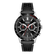 Hugo Boss Allure Chronograph Black Dial Black Leather Strap Watch for Men - 1513920