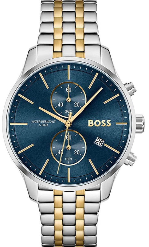 Hugo Boss Associate Chronograph Blue Dial Two Tone Steel Strap Watch for Men - 1513976