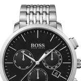 Hugo Boss Associate Black Dial Silver Steel Strap Watch for Men - 1513267