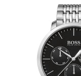 Hugo Boss Associate Black Dial Silver Steel Strap Watch for Men - 1513267