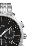 Hugo Boss Associate Black Dial Silver Steel Strap Watch for Men - 1513267