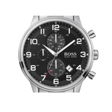 Hugo Boss Aeroliner Chronograph Quartz Black Dial Silver Steel Strap Watch For Men - HB1512446