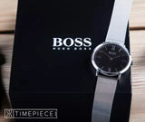 Hugo Boss Jackson Quartz Black Dial Silver Mesh Bracelet Watch For Men - 1513514