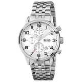Hugo Boss Aeroliner Chronograph Quartz White Dial Silver Steel Strap Watch For Men - HB1512445