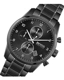 Hugo Boss Skymaster Chronograph Black Dial Black Steel Strap Watch for Men - 1513785