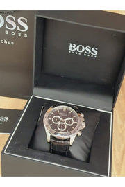 Hugo Boss Ikon Chronograph Black Dial Black Leather Strap Watch for Men - 1513178