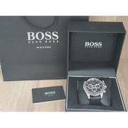 Hugo Boss Ikon Chronograph Black Dial Black Leather Strap Watch for Men - 1513178