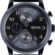 Hugo Boss Navigator Chronograph Black Dial Black Leather Strap Watch for Men - 1513497