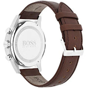 Hugo Boss Navigator Chronograph Grey Dial Brown Leather Strap Watch for Men - 1513494