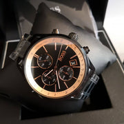Hugo Boss Grand Prix Chronograph Black Dial Black Steel Strap Watch for Men - 1513578