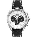 Hugo Boss Casual Chronograph Silver Dial Black Leather Strap Watch For Men - HB1512880