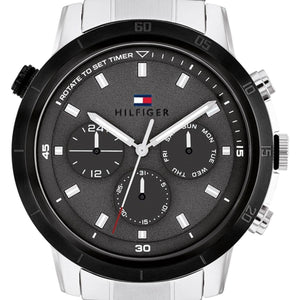 Tommy Hilfiger Troy Chronograph Grey Dial Silver Steel Strap Watch For Men - 1792106