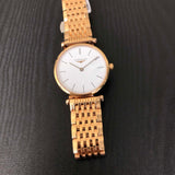 Jam Tangan Wanita Longines La Grande Classique dengan Dial Putih dan Gelang Mesh Emas Mawar - L4.209.1.92.8