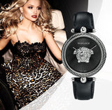 Versace Palazzo Empire Black Dial Black Leather Strap Watch for Women - VCO060017