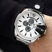 Diesel Mega Chief Chronograph Silver Dial Silver Steel Strap Watch For Men - DZ4501