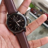 Fossil Townsman Chronograph Black Dial Brown Leather Strap Watch for Men - FS5437