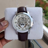 Fossil Grant Automatic White Dial Brown Leather Strap Watch for Men -  ME3027