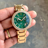 Michael Kors Parker Green Dial Gold Steel Strap Watch for Women - MK6263