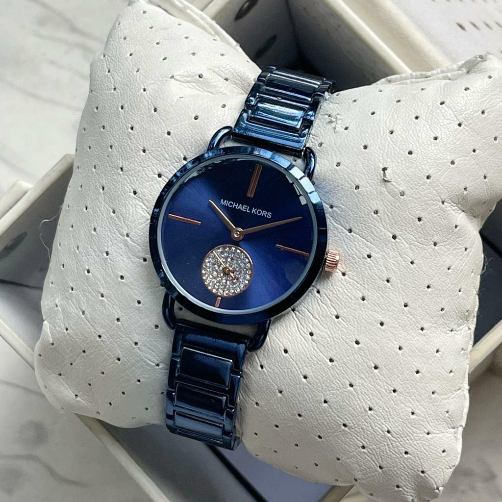 Michael Kors Portia Blue Dial Blue Stainless Steel Strap Watch for