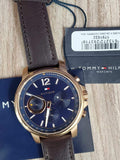 Tommy Hilfiger London Chronograph Quartz Blue Dial Brown Leather Strap Watch for Men - 1791532