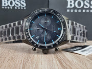 Hugo Boss Trophy Chronograph Black Dial Black Steel Strap Watch for Men - 1513675