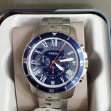 Fossil Grant Sport Chronograph Blue Dial Silver Steel Strap Watch for Men - FS5238