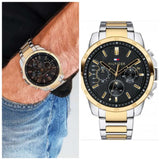 Tommy Hilfiger Decker Chronograph Black Dial Two Tone Steel Strap Watch for Men - 1791559