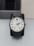 Emporio Armani Chronograph Quartz Silver Dial Black Rubber Strap Watch For Men - AR11048