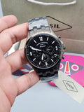 Fossil Forrester Chronograph Black Dial Grey Steel Strap Watch for Men - FS5606