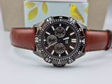 Fossil Garrett Chronograph Grey Dial Brown Leather Strap Watch for Men - FS5770