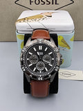 Fossil Garrett Chronograph Grey Dial Brown Leather Strap Watch for Men - FS5770