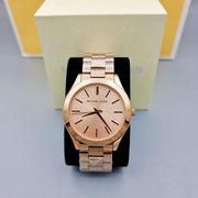 Michael Kors Slim Runway Rose Gold Dial Rose Gold Steel Strap Watch for Women - MK3513