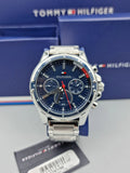 Tommy Hilfiger Mason Quartz Blue Dial Silver Steel Strap Watch for Men - 1791788