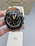 Fossil Bronson Black Dial Brown Leather Strap Watch for Men - FS5714