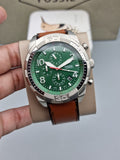 Fossil Bronson Chronograph Green Dial Brown Leather Strap Watch for Men - FS5738