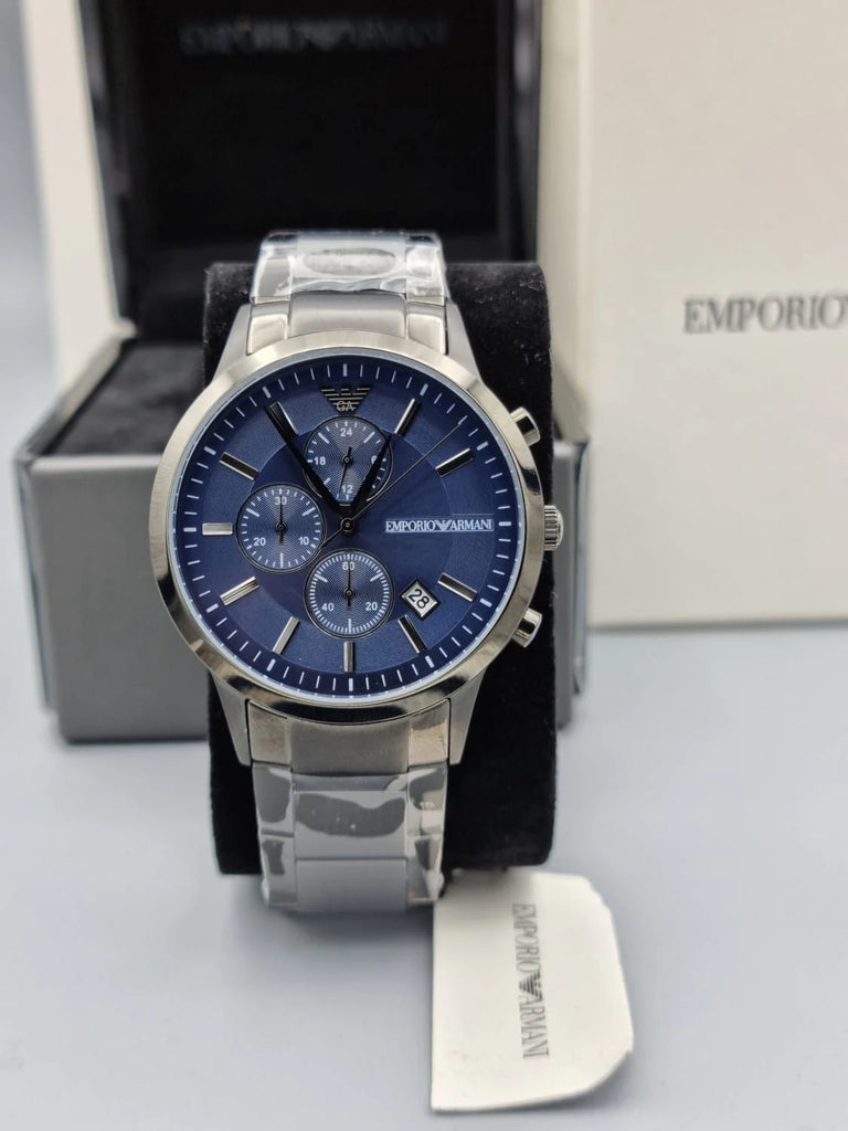 Emporio Armani Renato Chronograph Quartz Blue Dial Black Steel