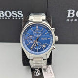 Hugo Boss Grand Prix Chronograph Blue Dial Silver Steel Strap Watch for Men - 1513478