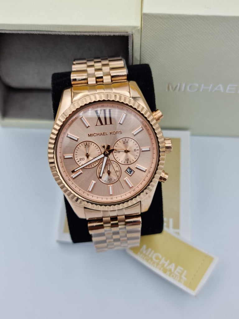Michael Kors Lexington Rose Gold Dial Rose Gold Steel Strap Watch