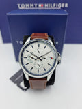 Tommy Hilfiger Multi Function Quartz White Dial Brown Leather Strap Watch for Men - 1791614