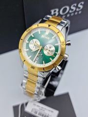 Hugo Boss Santiago Chronograph Green Dial Two Tone Steel Strap Watch for Men - 1513872