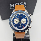 Hugo Boss Santiago Chronograph Blue Dial Brown Leather Strap Watch for Men - 1513860