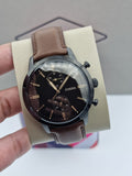 Fossil Townsman Chronograph Black Dial Brown Leather Strap Watch for Men - FS5437